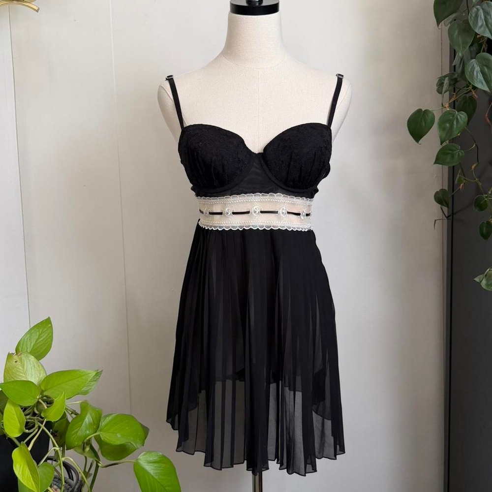 Linea Donatella Black Lace Babydoll Lingerie Mesh Pleated Dress NTT086 Mens M